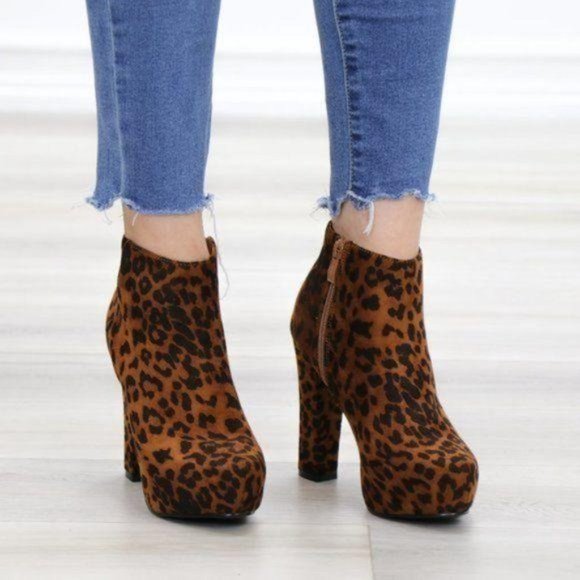 Leopard Suede Platform Ankle Heeled Booties - Picture 8 of 13